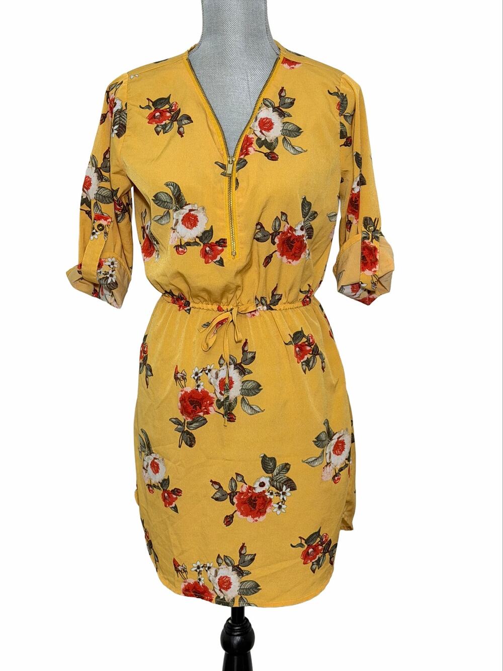 Stella Tweed tunic dress small Floral mustard yellow boho indie sleaze revival